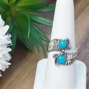 Southwestern Mohave Turquoise Wrap Ring Size 7 Solid Sterling Silver 925 Native